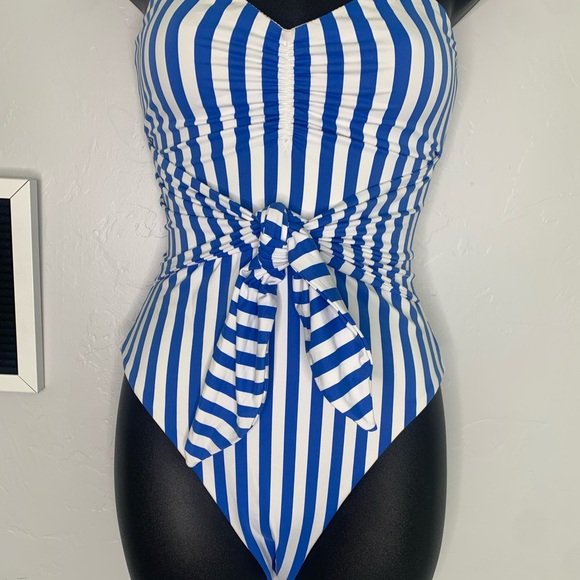 Blue & White Stripped One Piece Bikini Size Medium - Picture 2 of 12